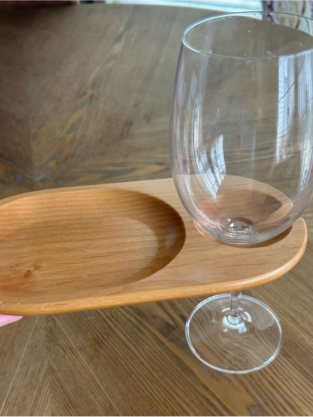 Wooden Wine Glass & Snack Tray - Natural Brown /Set of 4